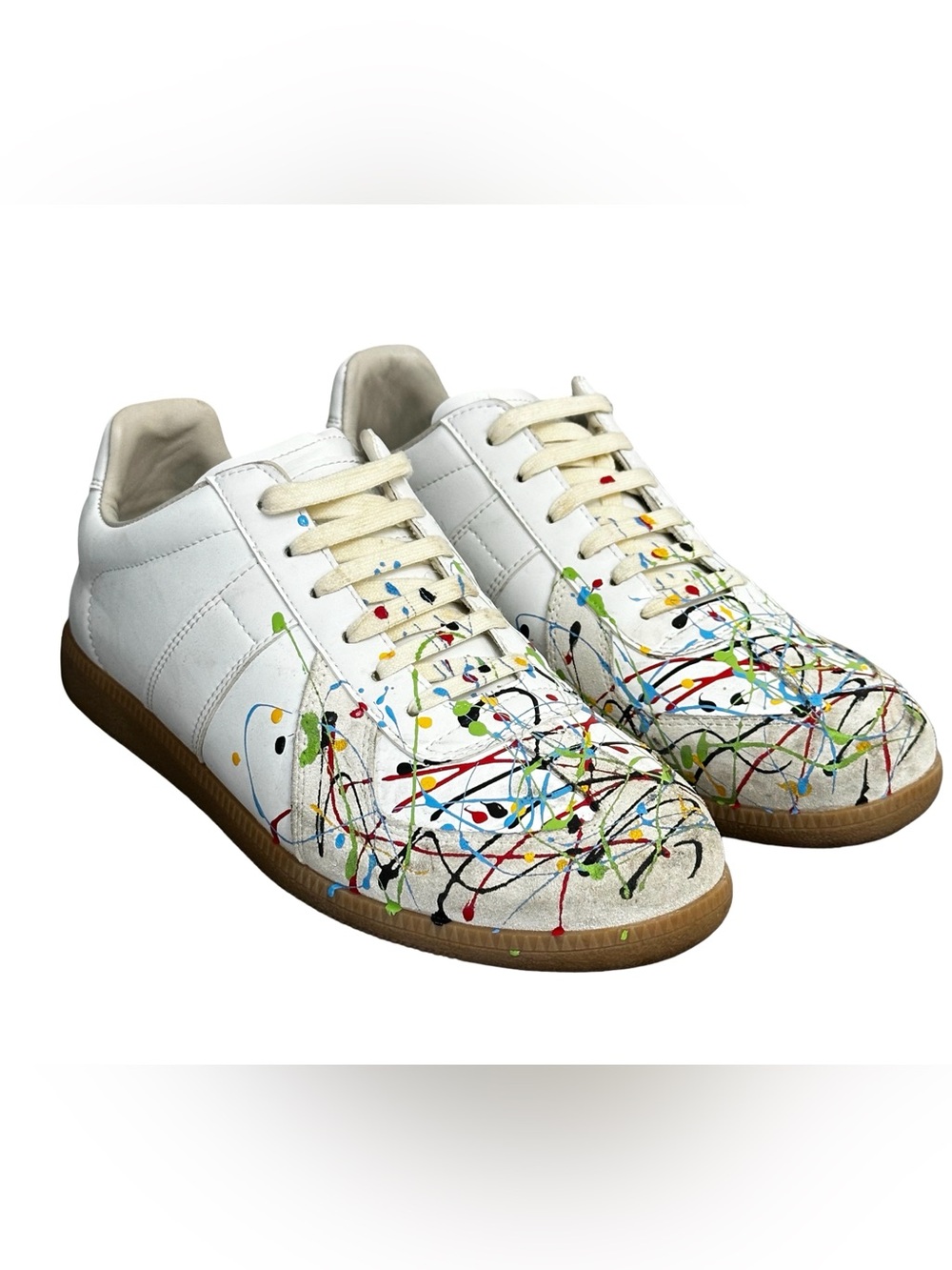 Maison Margiela Replica Paint Splatter Style Low Top Leather Sneakers